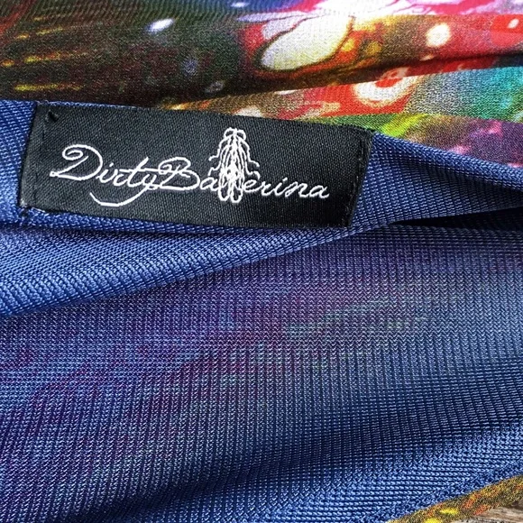 Dirty Ballerina Blue Multi Watercolor Print Drape Back Maxi Dress - Picture 5 of 6